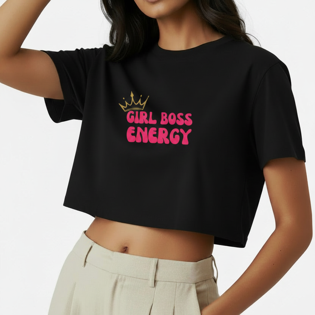 Model in Girl Boss Energy Crop Top